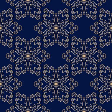 Koyu mavi zemin üzerine altın çiçek öğe. Seamless modeli