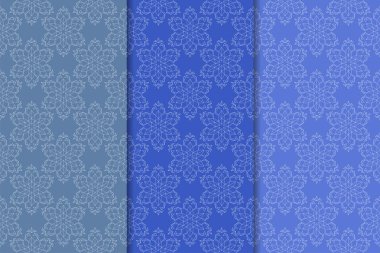 Mavi çiçekli süsler. Dikey Dikişsiz desen seti