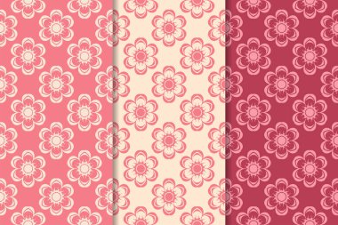 Kırmızı çiçekli süsler kümesi. Kiraz pembe dikey Dikişsiz desen. Duvar kağıdı arka plan