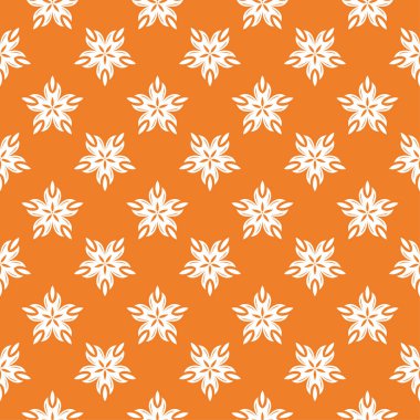 Turuncu zemin üzerine beyaz çiçek süsleme. Tekstil ve duvar kağıtları için seamless modeli