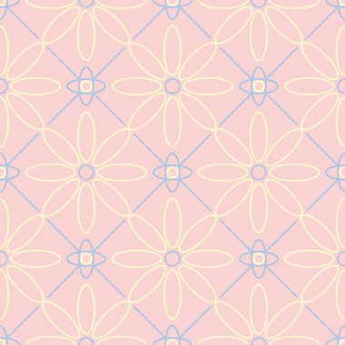 Çiçek seamless modeli. Soluk pembe arka plan duvar kağıtları, Tekstil ve kumaş için ışık mavi ve sarı çiçek öğeleri