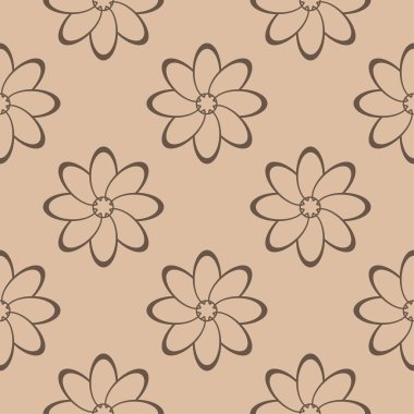 Bej renkli arka plan üzerinde kahverengi çiçek süsleme. Tekstil ve duvar kağıtları için seamless modeli