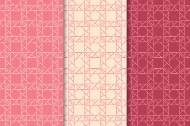 Kiraz kırmızısı geometrik süsler. Web, Tekstil ve duvar kağıtları için dikey Dikişsiz desen seti