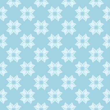 Mavi zemin üzerine beyaz çiçek desenli. Tekstil ve duvar kağıtları için sorunsuz süsleme