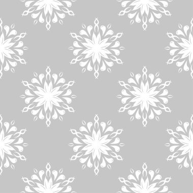 Gri arka plan üzerinde beyaz çiçek süsleme. Tekstil ve duvar kağıtları için seamless modeli