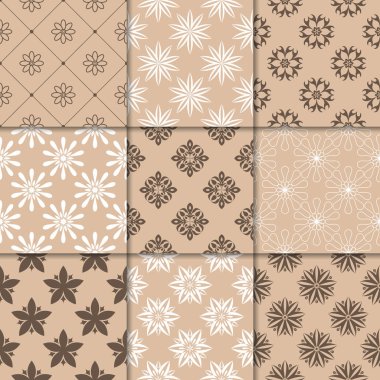 Kahverengi Bej çiçekli süsler. Kağıt için dikişsiz desen koleksiyonu Tekstil