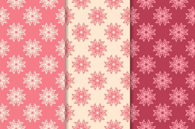 Kırmızı çiçekli süsler kümesi. Kiraz pembe dikey Dikişsiz desen. Duvar kağıdı arka plan