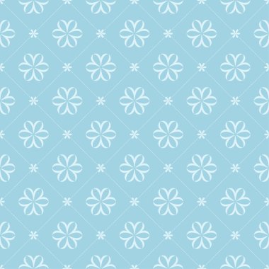 Mavi zemin üzerine beyaz çiçek desenli. Tekstil ve duvar kağıtları için sorunsuz süsleme
