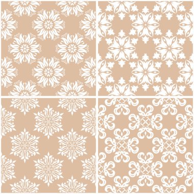 Çiçek desenleri. Sorunsuz arka plan bej ve beyaz dizi. Vektör çizim