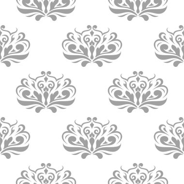 Beyaz arka plan üzerine açık gri çiçek süsleme. Tekstil ve duvar kağıtları için seamless modeli