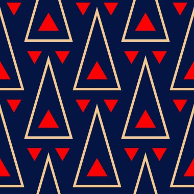 Geometrik mavi seamless modeli. Kırmızı ve bej duvar kağıtları, Tekstil ve kumaş için yazdırma