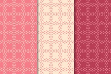 Kiraz kırmızısı geometrik süsler. Web, Tekstil ve duvar kağıtları için dikey Dikişsiz desen seti