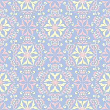 Çiçek seamless modeli. Soluk mavi arka plan duvar kağıtları, Tekstil ve kumaş için bej ve pembe çiçek öğeleri ile