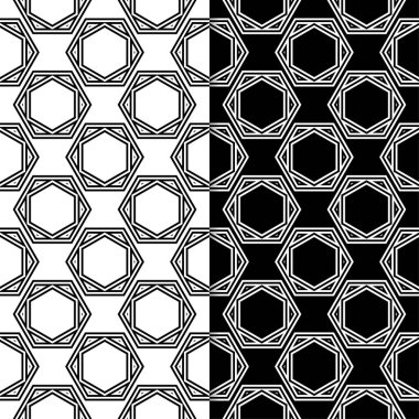 Siyah ve beyaz geometrik süsler. Web, Tekstil ve duvar kağıtları için dikişsiz desen seti