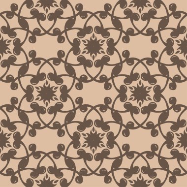 Bej renkli arka plan üzerinde kahverengi çiçek süsleme. Tekstil ve duvar kağıtları için seamless modeli