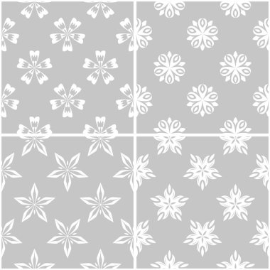 Çiçek desenleri. Tek renkli kesintisiz arka plan gri ve beyaz dizi. Vektör çizim