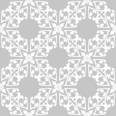 Gri arka plan üzerinde beyaz çiçek süsleme. Tekstil ve duvar kağıtları için seamless modeli