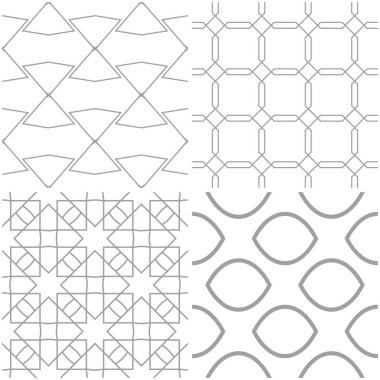 Geometrik desenler. Işık gri ve beyaz sorunsuz arka planlar kümesi. Vektör çizim