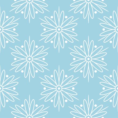 Mavi zemin üzerine beyaz çiçek süsleme. Tekstil ve duvar kağıtları için seamless modeli