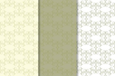 Zeytin yeşili çiçek arka planlar. Tekstil ve duvar kağıtları için dikişsiz desen seti