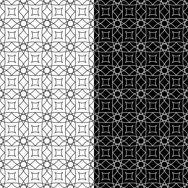 Siyah ve beyaz geometrik süsler. Web, Tekstil ve duvar kağıtları için dikişsiz desen seti