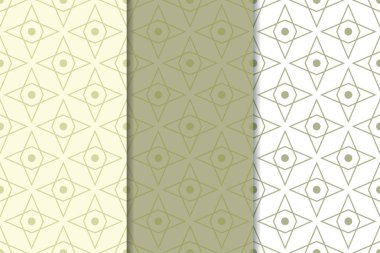 Zeytin yeşili ve beyaz geometrik süsler. Web, Tekstil ve duvar kağıtları için dikey Dikişsiz desen seti