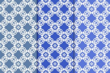 Mavi çiçekli süs tasarım kümesi. Duvar kağıtları ve kumaşlar için dikey Dikişsiz desen