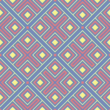 Geometrik mavi seamless modeli. Arka plan duvar kağıtları, Tekstil ve kumaş için kırmızı ve sarı tasarımı ile çok renkli