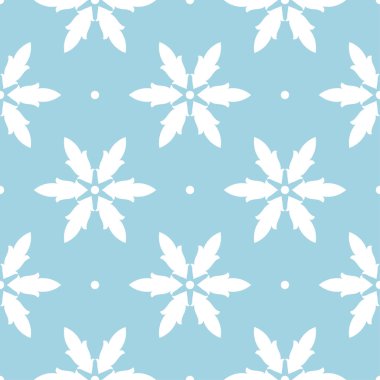 Mavi zemin üzerine beyaz çiçek süsleme. Tekstil ve duvar kağıtları için seamless modeli