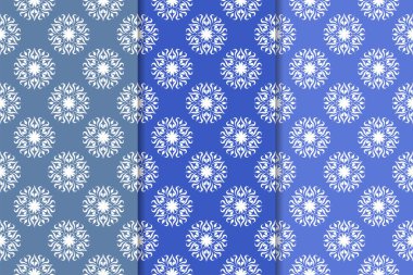 Mavi çiçekli süsler. Duvar kağıtları ve kumaşlar için dikey Dikişsiz desen seti