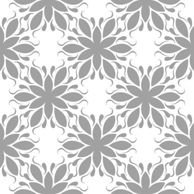 Beyaz arka plan üzerine açık gri çiçek süsleme. Tekstil ve duvar kağıtları için seamless modeli