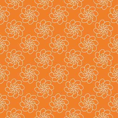 Turuncu zemin üzerine beyaz çiçek süsleme. Tekstil ve duvar kağıtları için seamless modeli