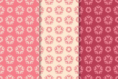 Kırmızı çiçekli süsler kümesi. Kiraz pembe dikey Dikişsiz desen. Duvar kağıdı arka plan