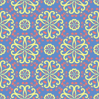 Çiçek mavi seamless modeli. Parlak arka plan duvar kağıtları, Tekstil ve kumaş için renkli çiçek öğeleri ile