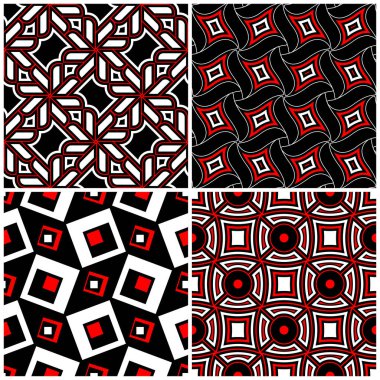 Sorunsuz siyah beyaz ve kırmızı desenler. Klasik geometrik arka plan duvar kağıtları ve tekstil