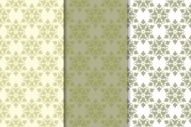 Zeytin yeşili çiçek desenleri. Tekstil ve duvar kağıtları için dikişsiz desen seti