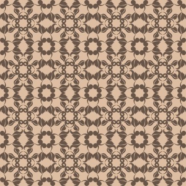 Kahverengi ve bej çiçekli süs. Tekstil ve duvar kağıtları için seamless modeli