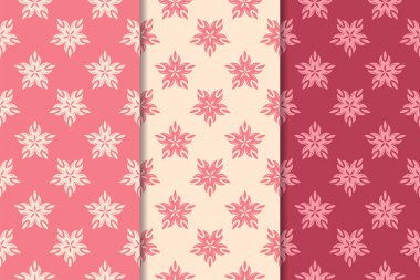 Kırmızı çiçekli süsler kümesi. Kiraz pembe dikey Dikişsiz desen. Duvar kağıdı arka plan