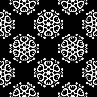 Siyah ve beyaz çiçek süsleme. Tekstil ve duvar kağıtları için seamless modeli