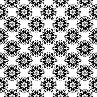 Siyah beyaz tek renkli çiçek süsleme. Tekstil ve duvar kağıtları için seamless modeli