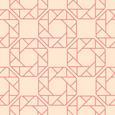 Kırmızı ve bej geometrik süsleme. Web, Tekstil ve duvar kağıtları için seamless modeli