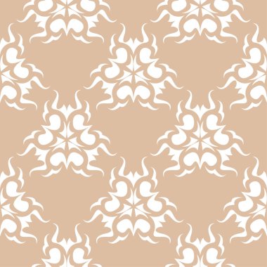 Bej renkli arka plan üzerinde beyaz çiçek süsleme. Tekstil ve duvar kağıtları için seamless modeli