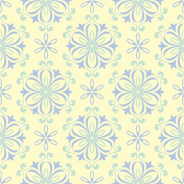 Çiçek desenli sorunsuz arka plan. Bej renkli arka plan duvar kağıtları, Tekstil ve kumaş için mavi ve yeşil ışık çiçek öğeleri ile