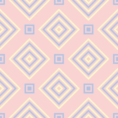 Geometrik seamless modeli. Soluk pembe arka plan duvar kağıtları, Tekstil ve kumaş için mavi ve bej elemanları ile