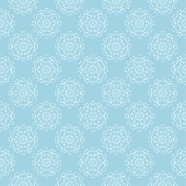 Mavi zemin üzerine beyaz çiçek desenli. Tekstil ve duvar kağıtları için sorunsuz süsleme