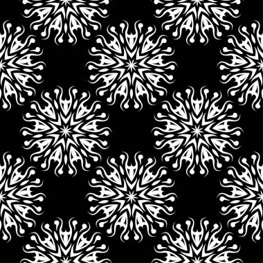 Siyah arka plan üzerine beyaz çiçek süsleme. Tekstil ve duvar kağıtları için seamless modeli