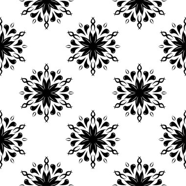 Beyaz arka planda siyah çiçek süsleme. Tekstil ve duvar kağıtları için seamless modeli