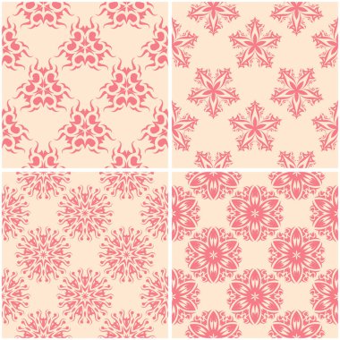 Çiçek desenleri. Dizi sorunsuz arka plan bej ve kırmızı. Vektör çizim