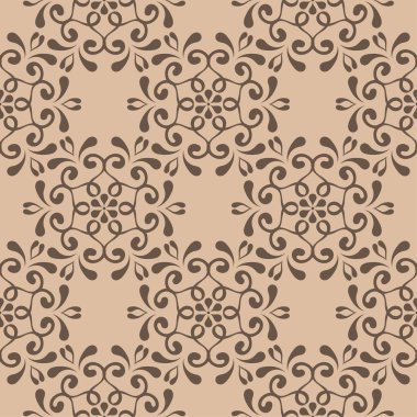 Bej renkli arka plan üzerinde kahverengi çiçek süsleme. Tekstil ve duvar kağıtları için seamless modeli