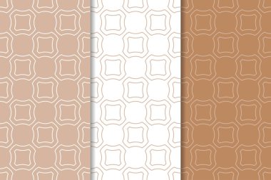 Kahverengi ve beyaz geometrik süsler. Web, Tekstil ve duvar kağıtları için dikişsiz desen seti